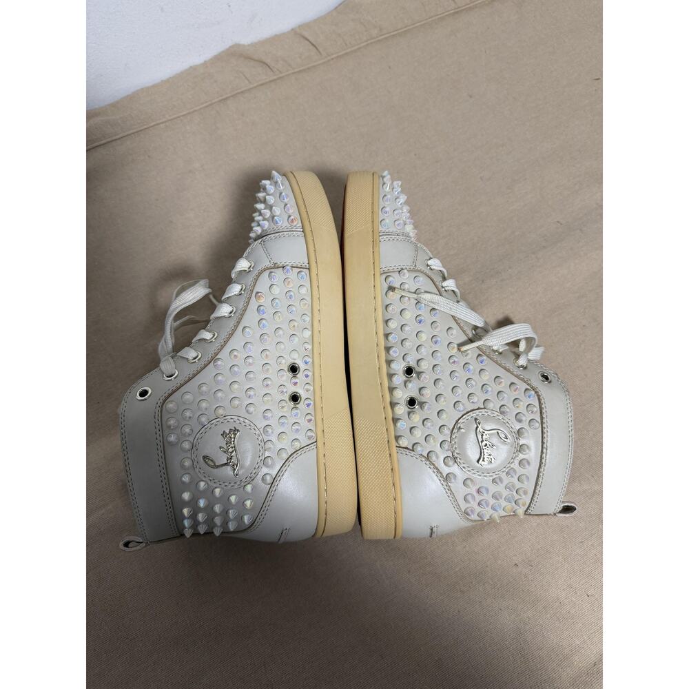 Christian Louboutin Shoes Womens Size 9 39 White Spike Studded High Top Red Sole - Picture 8 of 15